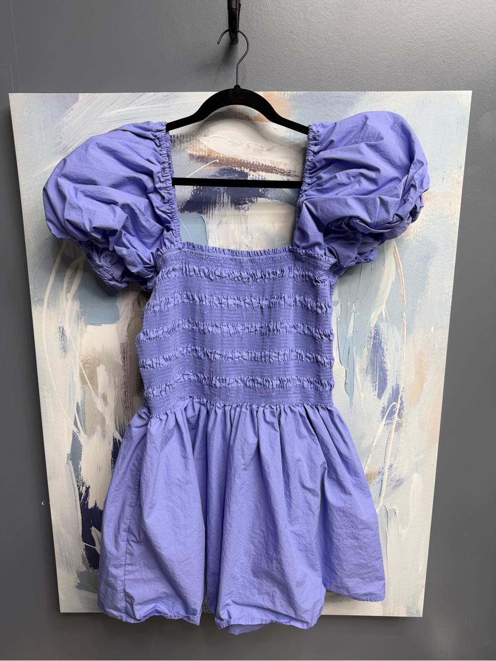 Scoop Purple Smocked Puff Sleeve Mini Dress XL 16-18 Cotton Square Neck - Picture 10 of 13